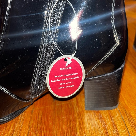 NWT Bass booties size 9 black patent leather side zip block heel square toe - Picture 5 of 11